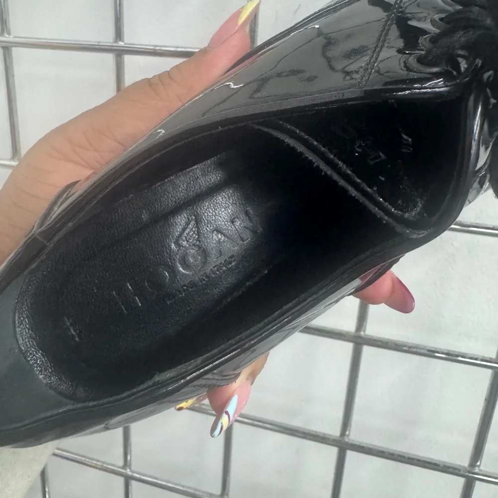 Hogan Black Patent Leather Lace-Up Trainers Womens Size 37.5 US 7.5 Italy